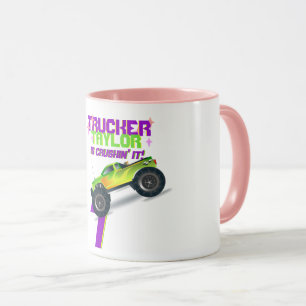 Crushing It MONSTER TRUCK PINK Birthday AGE NAME Mug