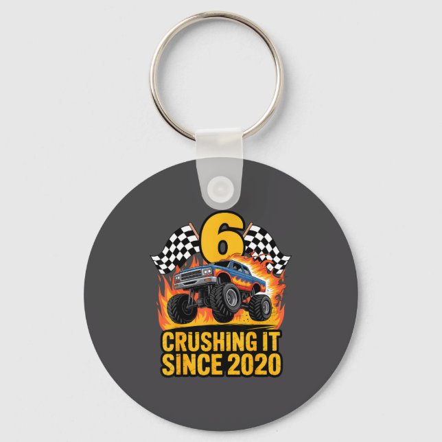 Crushing It Since 2020 Monster Truck 6 Year Old Bi Keychain (Front)