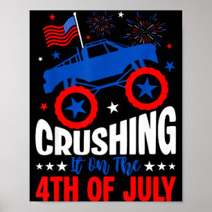 Crushing on the 4th of july monster truck usa flag poster