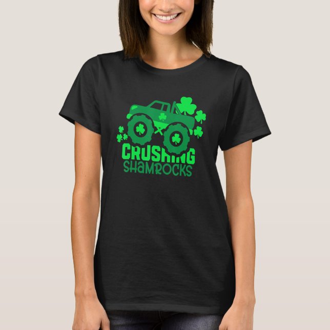 Crushing Shamrocks Monster Truck Irish St Patrick  T-Shirt (Front)