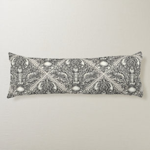 Crustacean in black and natural white body pillow