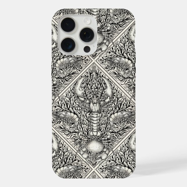 Crustacean in black and natural white iPhone case (Back)