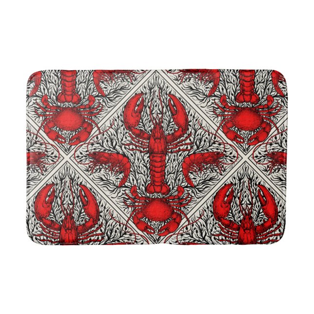 Crustacean in red, black and ivory bath mat (Front)