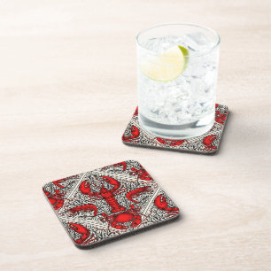 Crustacean in red, black and ivory coaster