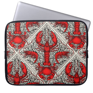 Crustacean in red, black and ivory laptop sleeve