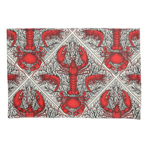 Crustacean in red, black and ivory pillowcase