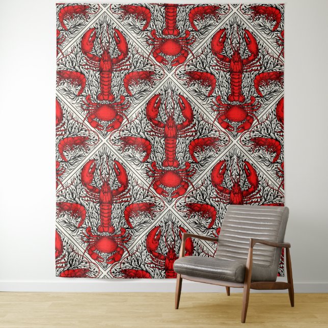 Crustacean in red, black and ivory tapestry (In Situ)