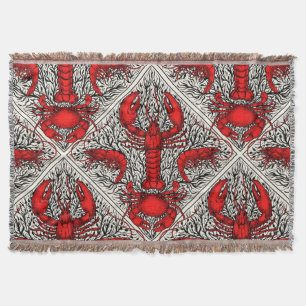 Crustacean in red, black and ivory throw blanket