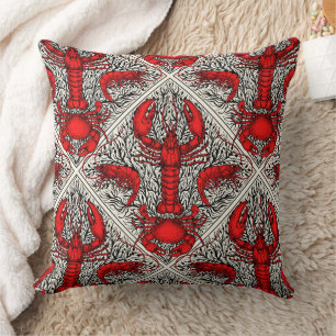 Crustacean in red, black and ivory throw pillow
