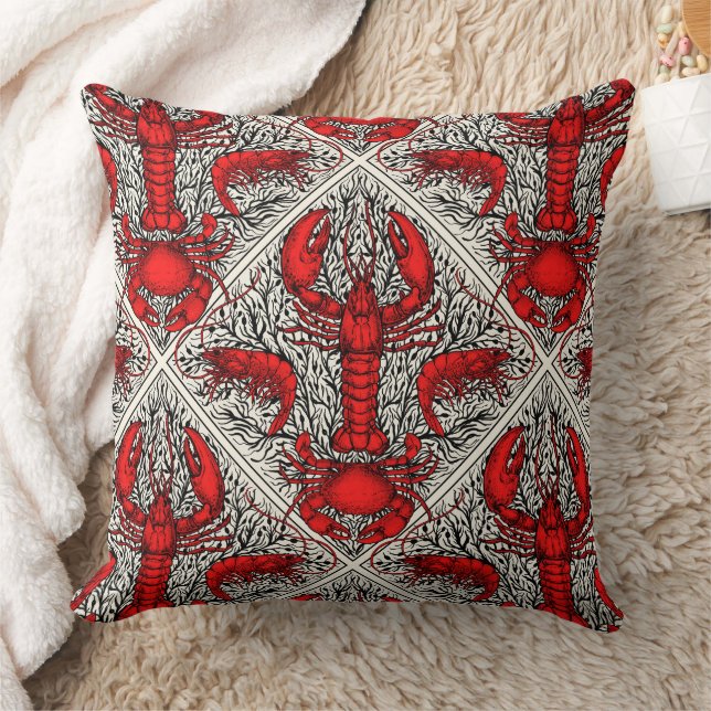 Crustacean in red, black and ivory throw pillow (Blanket)