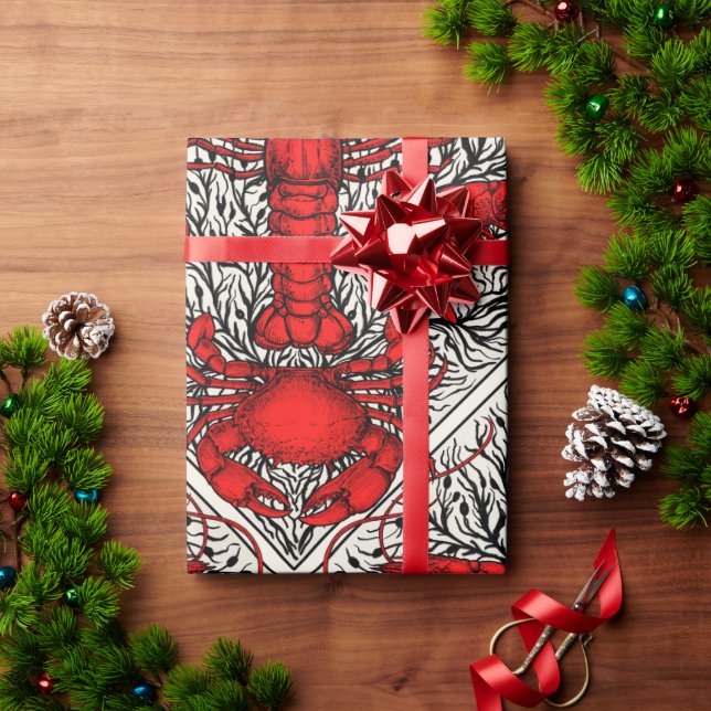 Crustacean in red, black and ivory wrapping paper (Holiday Gift)