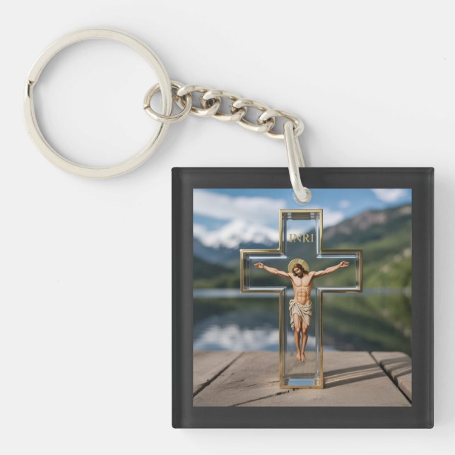 Cruz transparente INRI Keychain (Front)