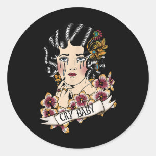 Cry Baby American Traditional, Old School Lady Tat Classic Round Sticker