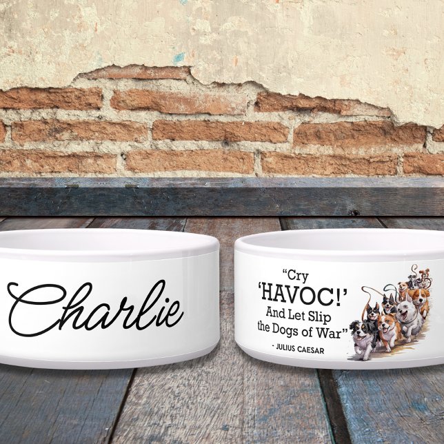 “Cry Havoc” Quote Minimalist Watercolor Dog Bowl (Creator Uploaded)
