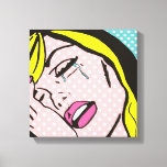 Cry Me a River Pop Art Stretched Canvas<br><div class="desc">This Cry Me a River Pop Art Stretched Canvas features a comic book inspired drawing of emotionally distraught young woman with blonde hair, pink lips and aqua tears. The woman is on an aqua and white polka dot background. Life may not be fair, but this canvas almost makes up for...</div>