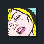 Cry Me a River Pop Art Stretched Canvas<br><div class="desc">This Cry Me a River Pop Art Stretched Canvas features a comic book inspired drawing of emotionally distraught young woman with blonde hair, pink lips and aqua tears. The woman is on an aqua and white polka dot background. Life may not be fair, but this canvas almost makes up for...</div>