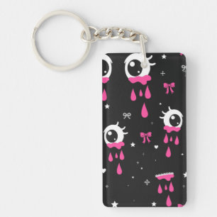 Crybaby Eyeball Keychain Black Fuchsia Bows