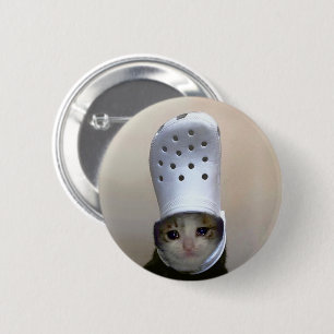 Crying Cat Croc Hat Meme Pin Button