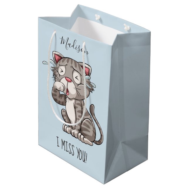 Crying Cat custom name & colour gift bags (Back Angled)