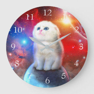 Crying cat in space large clock