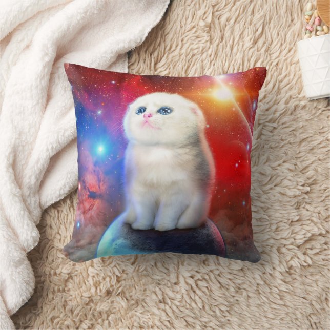 Crying cat in space                                throw pillow (Blanket)