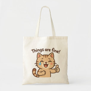 Crying Cat Sticker – “Things are fine!” Funny  Tote Bag
