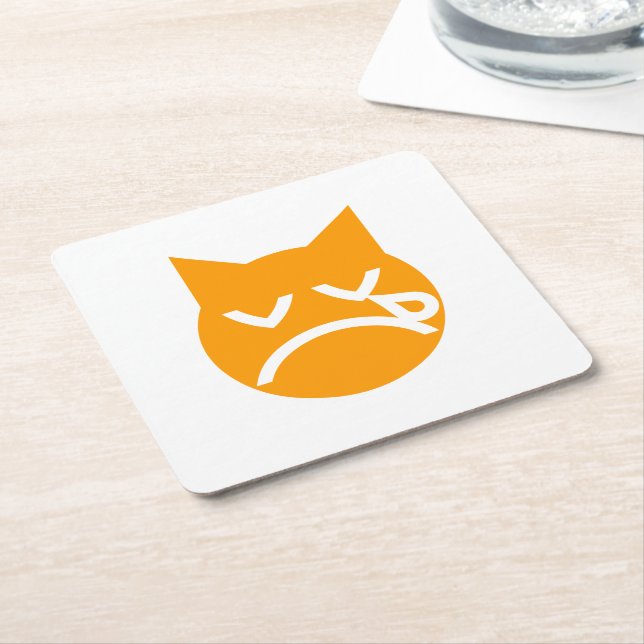 Crying Emoji Cat Square Paper Coaster (Angled)