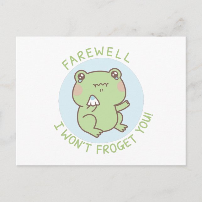 Crying Frog Farewell I Won't Froget You Pun Postcard (Front)