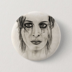 Crying girl - Drawing in pencil 2 Inch Round Button