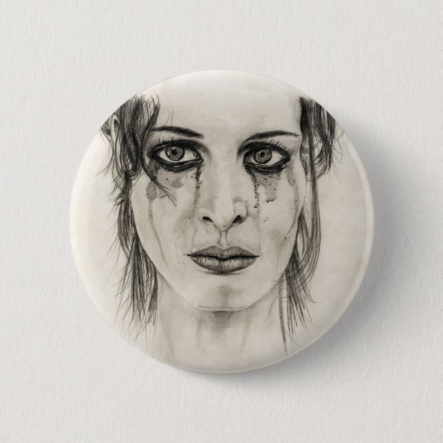 Crying girl - Drawing in pencil 2 Inch Round Button (Front)
