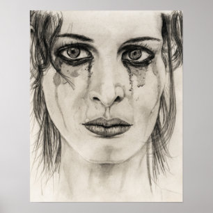 Crying girl - Drawing in pencil Poster