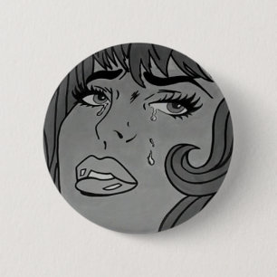 Crying Girl Pop Art Badge 2 Inch Round Button
