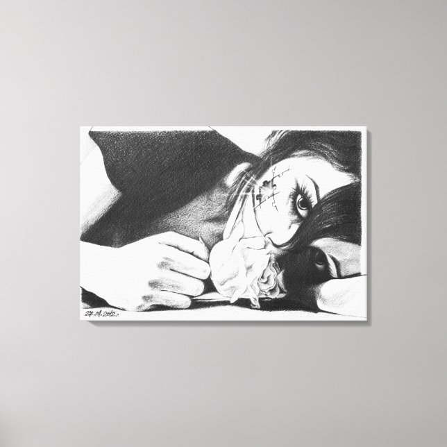Crying girl with rose Surreal drawing art Canvas Print (Front)