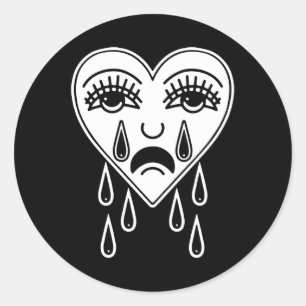 Crying Heart American Traditional Tattoo Old Schoo Classic Round Sticker