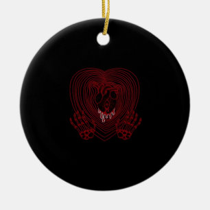 Crying Heart In Red  - Skeleton Hands Hearts Ceramic Ornament