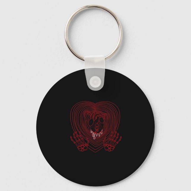 Crying Heart In Red  - Skeleton Hands Hearts Keychain (Front)