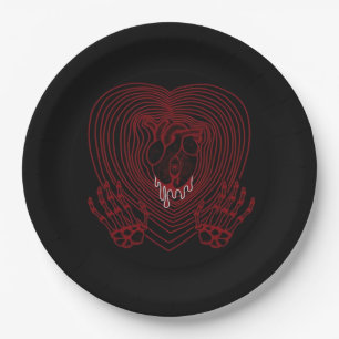 Crying Heart In Red  - Skeleton Hands Hearts Paper Plate