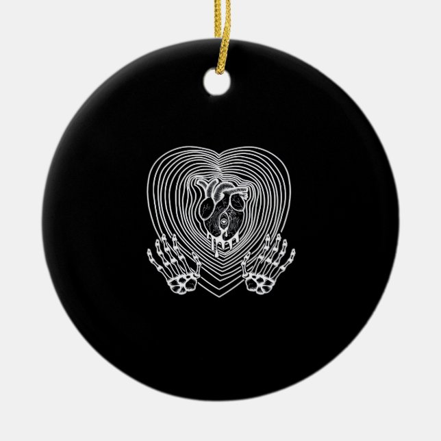 Crying Heart In White  - Skeleton Hands Hearts Ceramic Ornament (Front)