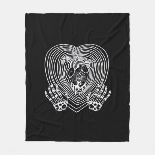 Crying Heart In White - Skeleton Hands Hearts Fleece Blanket