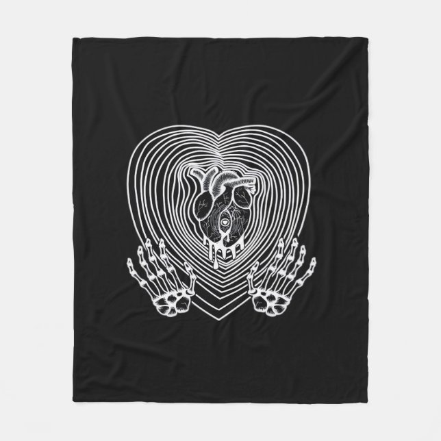 Crying Heart In White  - Skeleton Hands Hearts Fleece Blanket (Front)