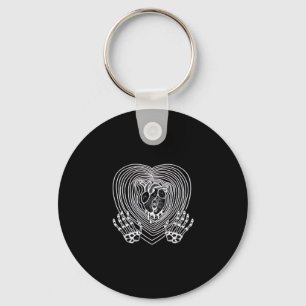 Crying Heart In White  - Skeleton Hands Hearts Keychain