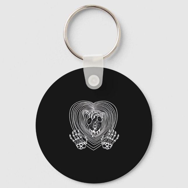 Crying Heart In White  - Skeleton Hands Hearts Keychain (Front)