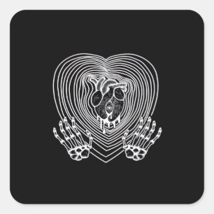 Crying Heart In White  - Skeleton Hands Hearts Square Sticker