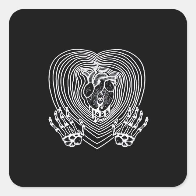 Crying Heart In White  - Skeleton Hands Hearts Square Sticker (Front)