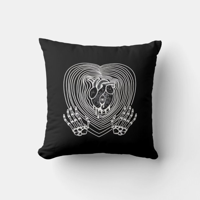 Crying Heart In White  - Skeleton Hands Hearts Throw Pillow (Front)