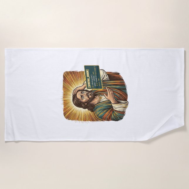Crying Jesus Syntax Error Coding Programmer Softwa Beach Towel (Front)