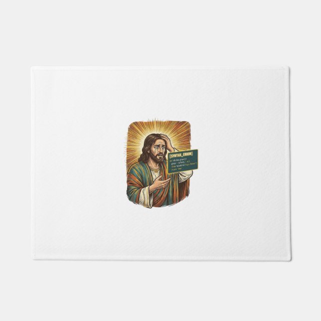 Crying Jesus Syntax Error Coding Programmer Softwa Doormat (Front)