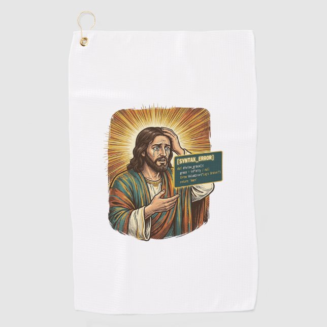 Crying Jesus Syntax Error Coding Programmer Softwa Golf Towel (Front)
