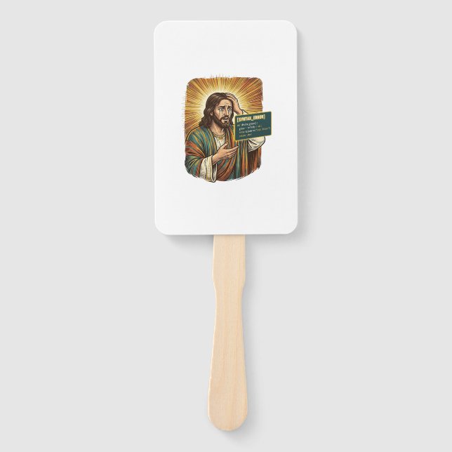 Crying Jesus Syntax Error Coding Programmer Softwa Hand Fan (Front)