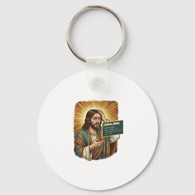 Crying Jesus Syntax Error Coding Programmer Softwa Keychain (Front)